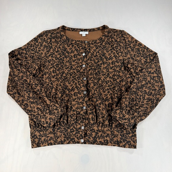 J. Jill Sweaters - J. Jill Cardigan Women Small Brown Black Floral Button Front Cotton Tencel Top